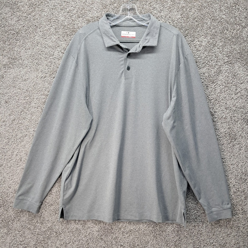 Grand Slam Performance Mens Large Gray Long Sleeve Polo Shirt Stretch Golf Top